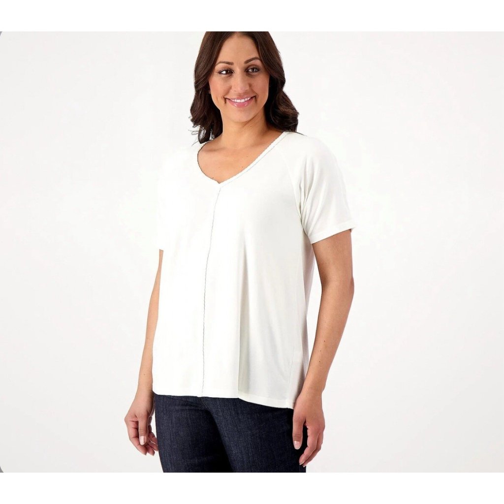 Laurie Felt Cotton Rayon Raglan Tee Size Xs Ivory A601914 Brand New